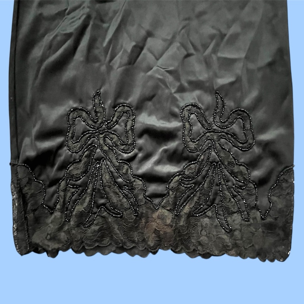Vintage Beaded Bow Black Lace Slip Skirt